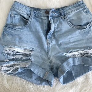 Light wash high waisted shorts